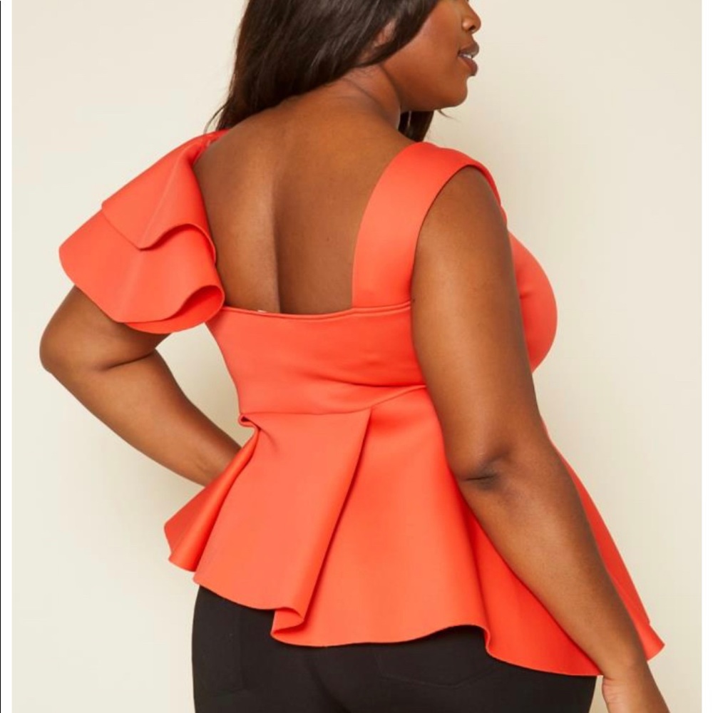 Coral Peplum Ruffle Top 3x NWOT - Picture 2 of 5